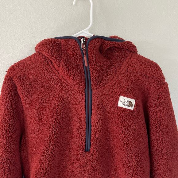 The North Face Red 1/4 Zip Sherpa Fleece Pullover Hood (S Mens) - Picture 3 of 8